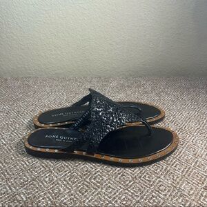 Pons  Quintana Womens Woven Black Leather Sandals Sz 40/ 9-9.5 Boho Luxury Beach